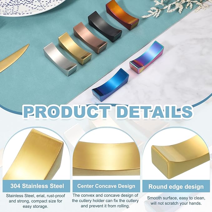 uxcell 2pcs Chopstick Rest, 304 Stainless Steel Chopsticks Holder 2.32" x 0.7" x 0.74", Household Tableware Kitchen Tools for Spoon Fork Teaspoon Dining Tool Rest, Gold