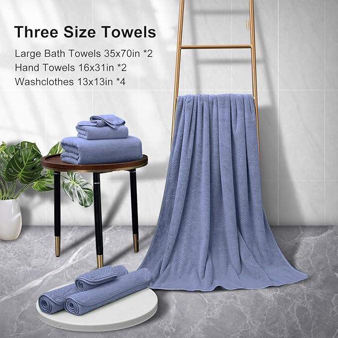CHINO Violet Bath Towels Set, 2 Oversized Large Towels/2 Hand Towels/4 Washcloths, Quick Dry Towel Super Soft Absorbent Luxury Towel Set Hotel Spa Towel (8 Pack)