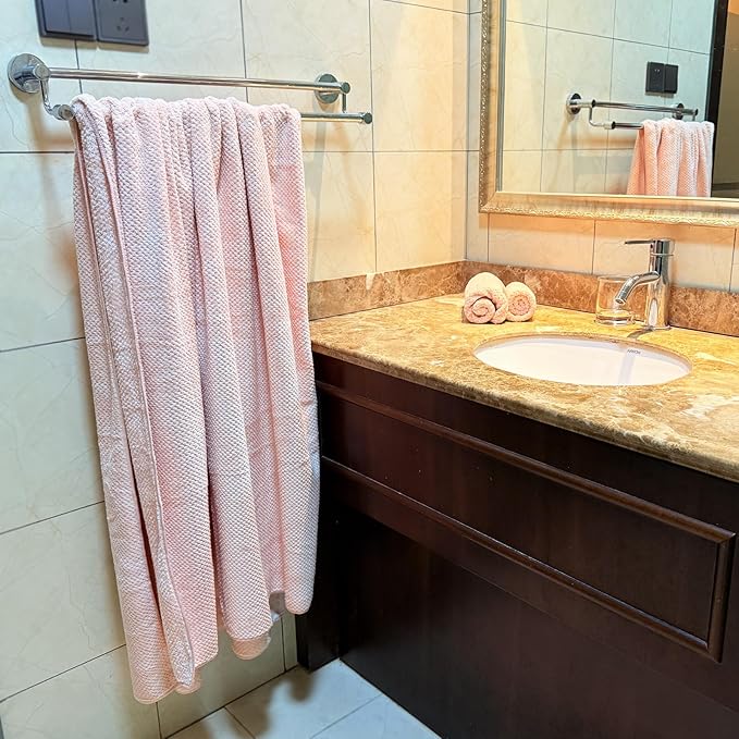 YTYC 29x59 Inch Extra Large Bath Towels Set of 6 Quick Dry Super Soft Microfiber Towels for Bathroom 80% Polyester (Pink,6)