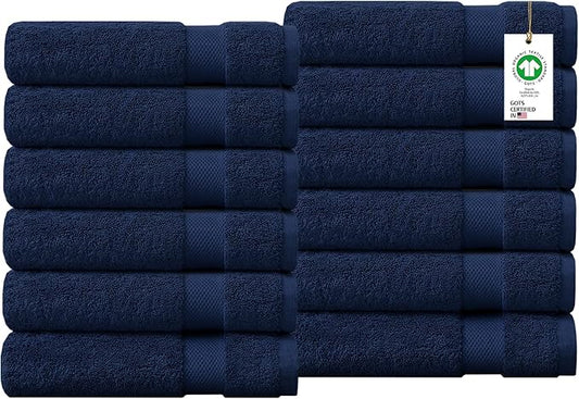 Delara 100% Organic Cotton Towels 650 GSM Plush Feather Touch Quick Dry Bath Towel, Pack of 12 GOTS Certified, Oeko-Tex Green Certified, Organic Cotton Bath Towel, 30"X58"