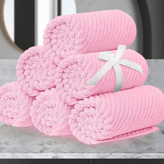 VOOVA & MOVAS Towels for Face, 13"x13" - 100% Cotton | Lightweight | Thick | Quick Dry | Soft | Absorbent, Luxury Hand Towels Set of 6, Fluffy Facial Towels for Bathroom, Towel Gift Set, Baby Pink