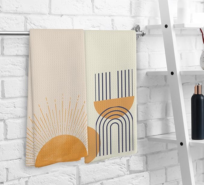 Boho Black Sun Sunrise Sunshine Rainbow Kitchen Towels and Dishcloths Sets of 2,Bohemian Absorbent Drying Cloth Hand Towels Tea Towels for Bathroom,Boho Gifts for Women Girls,16×24 inches (orange2)