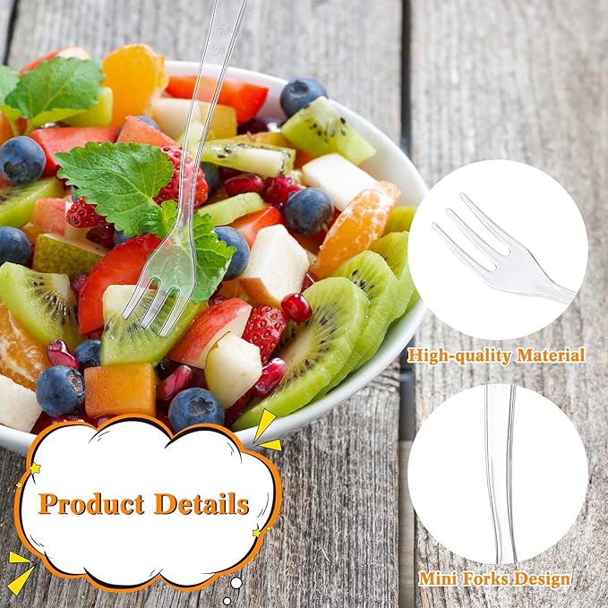 Skylety 500 Pcs Plastic Mini Forks 3.7 x 0.6 Inch Tiny Small Disposable Appetizer Cocktail Tasting Forks Utensils for Fruit Dessert Cakes Serving Supply(Clear)
