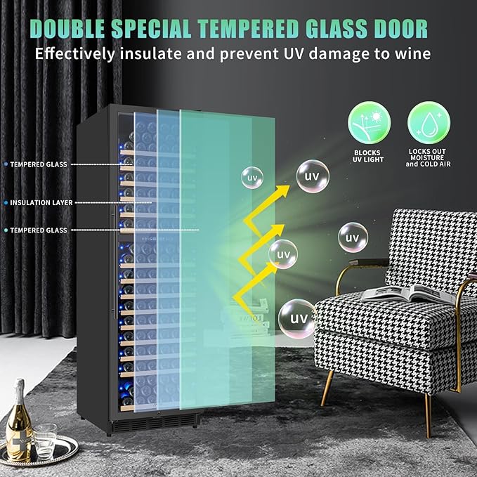 200 Bottle Dual Zone Wine Fridge，24 Inch Large Capacity Wine Refrigerator Freestanding or Built-In, Wine Cooler with Upgraded Compressor, Intelligent Temperature Memory, Low Noise and Fast Cooling