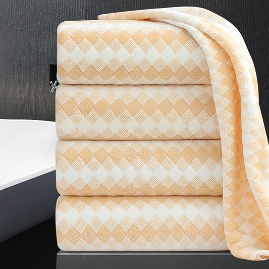 4 Piece Extra Large Bath Towel Set Oversized Bath Sheet 35"x70" Bathroom Towel Set Soft Highly Absorbent & Quick Dry Premium Bath Towel for Bathroom 600GSM Shower Towel Spa Gym Hotel,Beige