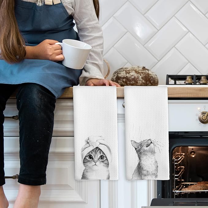 Funny Cat Bathroom Towels Set of 2, Cat Gifts for Women Cats Lovers Hand Towel, Bathroom Restroom Washroom Decorative Tea Towel Dish Towels 16x24 Inch