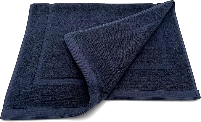 Lincoln & Palm 1-Piece Turkish Cotton Bath Mat - Soft, Plush, and Absorbent - 1000 GSM Thick Luxury Spa and Hotel Style - No Rubber Backing - Silver-Infused SILVERbac (1 Piece Bath Mat, Navy)