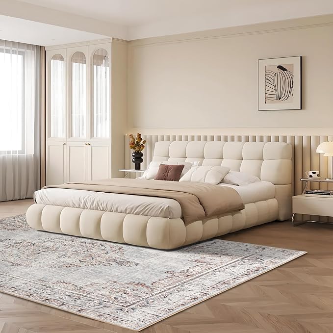 Easy-Going Area Rug 6x9 Washable Boho Rugs for Living Room Non-Slip Bedroom Rug Low Pile Lightweight Vintage Distressed Throw Rug for Dining Room Kitchen Home Office Carpet, Grey Brick