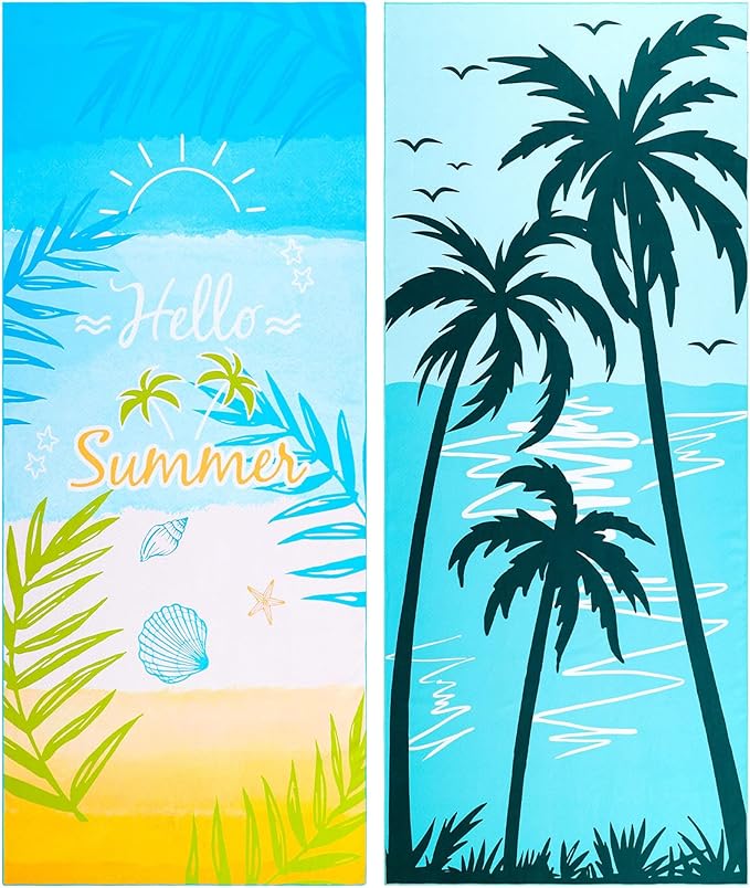 2 Pack Microfiber Beach Towel, Oversized Microfiber Pool Towel 75”x 35”, Sand-Free Beach Towel, Quick Drying Camping Towel, Super Absorbent Bath Blanket, Soft Breathable and Lightweight