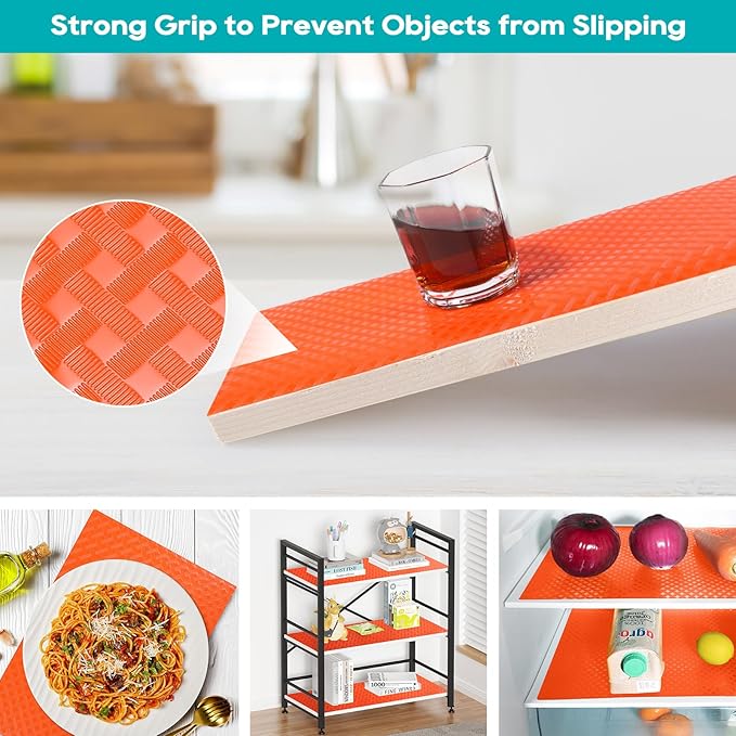 Fridge Liner Shelf Liners for Kitchen Cabinet Refrigerator Liners Waterproof & Oil-Proof Kitchen Cupboard Liner Non Adhesive Drawer Mats EVA Material for Shelves -Red 11.8 x 59 Inches