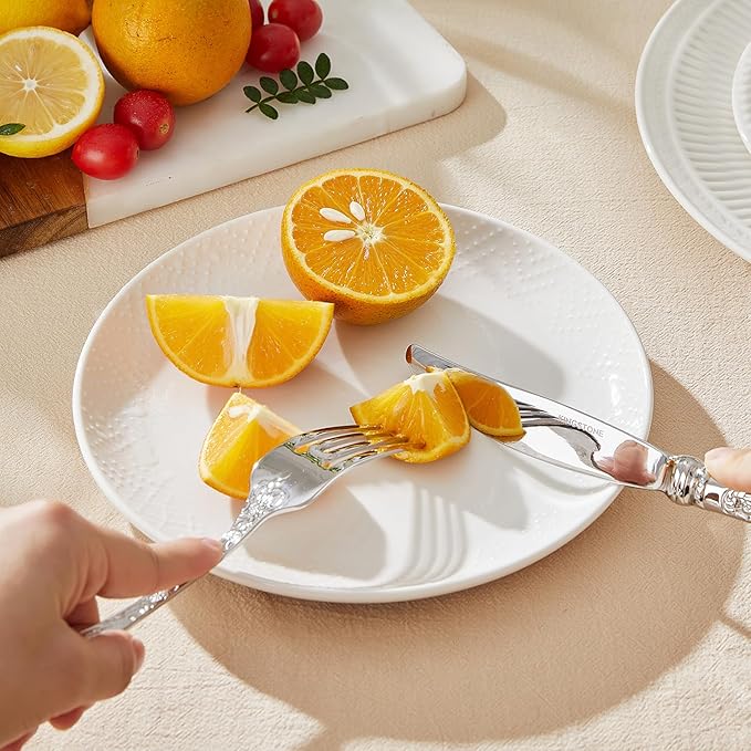 KINGSTONE Vintage Carved Silverware Set, 40-Piece 18/10 Stainless Steel Flatware Cutlery Set with Retro Royal Thick Handle, Tableware Utensils for Home, Restaurant, party, Wedding, Dishwasher Safe