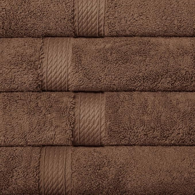 Superior Egyptian Cotton Pile Hand Towel Set of 4, Ultra Soft Luxury Towels, Thick Plush Essentials, Absorbent Heavyweight, Guest Bath, Hotel, Spa, Home Bathroom, Shower Basics, Chocolate