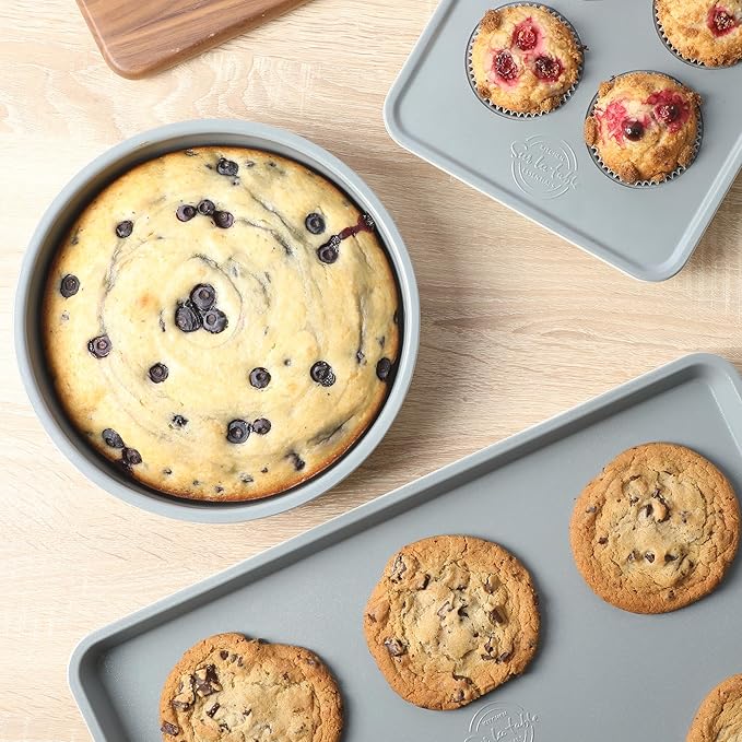 Sur La Table Kitchen Essentials Bake Sale 9 Inch PFOA, PFAS, PTFE Free Nonstick Round Cake Pan - Linen White