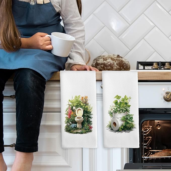 Botanical Bathroom Towels Set of 2, Floral Bathroom Cottagecore Hand Towel, Flower Toilet Paper Roll Shower Room Washroom Rest Room Decorative Tea Towel Dish Towels 16x24 Inch