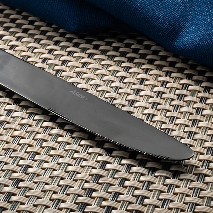 Alata Alice Black Mirror 40-Piece Silverware Set Stainless Steel Flatware Set,Service for 8,Mirror Polished Cutlery Set,Dishwasher Safe