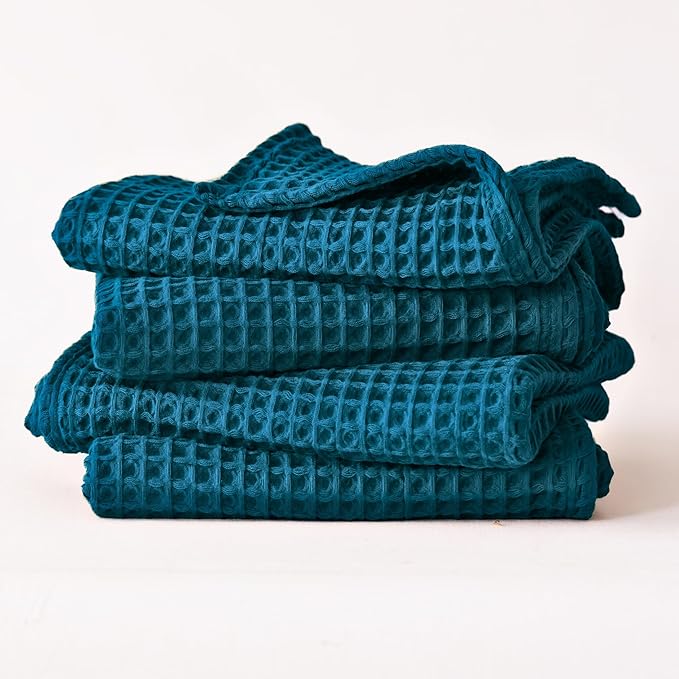 Premium Waffle Hand Towels Pack of 4 Extra Large 20x35 inch - 100% Turkish Cotton, Waffle Weave, Quick Dry, Lint Free, Super Absorbent, Thin Hand Bath Towel (Indigo, Set of 4 Hand Towels)