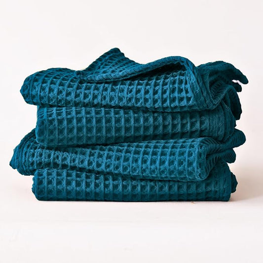 Premium Waffle Hand Towels Pack of 4 Extra Large 20x35 inch - 100% Turkish Cotton, Waffle Weave, Quick Dry, Lint Free, Super Absorbent, Thin Hand Bath Towel (Indigo, Set of 4 Hand Towels)