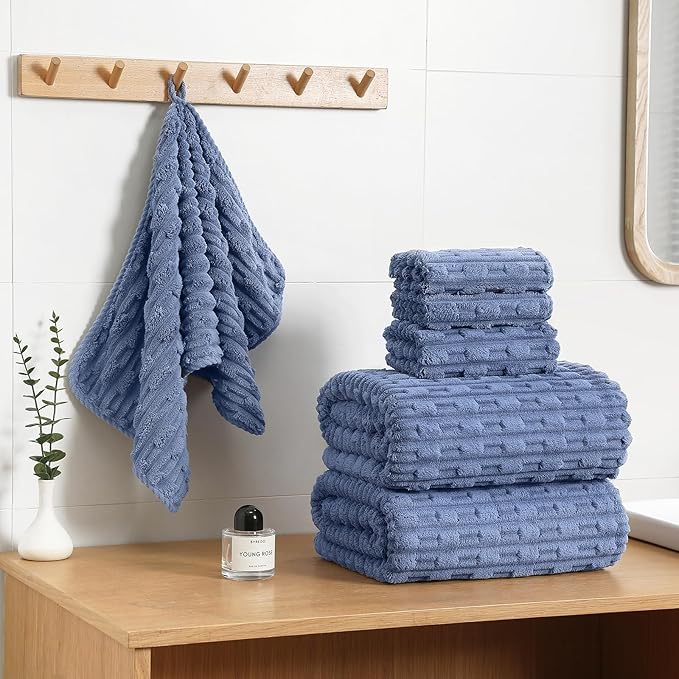 30X60 Inches Regular Bath Towels Sets of 6 for Bathroom Super Soft Quick Dry 2 Bath Towels 2 Hand Towels 2 Washcloth Towels Microfiber Shower (Light Blue, 6 Piece)