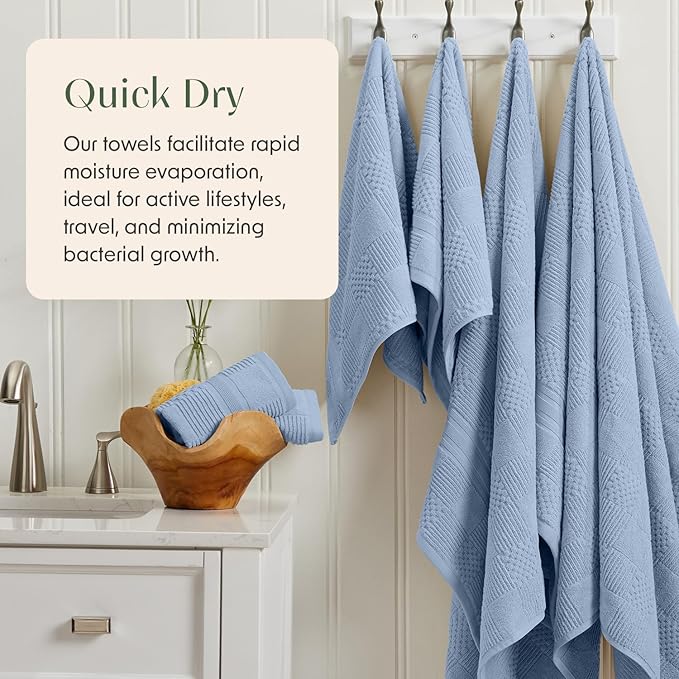 Springtree Home 100% Cotton Bath Towel Set of 4 | Blue Towels | Geometric Textured Design | Absorbent & Quick-Dry | 4 Bath Towels | Oeko-TEX® Standard 100 Cotton | Myla Collection - Blue Cashmere