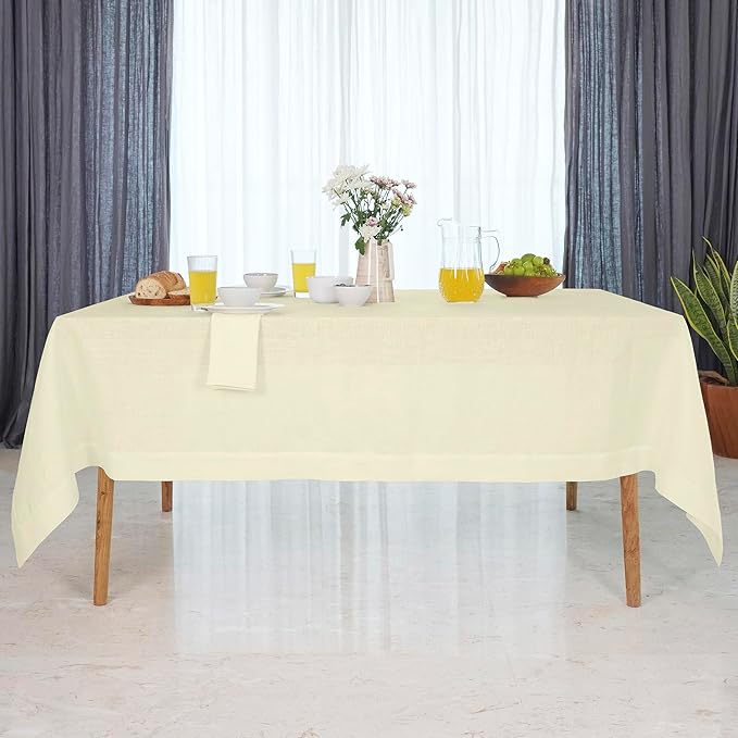 D'Moksha Homes Linen Cream Tablecloth 60 x 132 Inch - 100% Pure Linen Rectangular Tablecloth - Machine Washable Table Cloth for Winter, Holiday, New Year