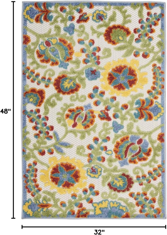 Nourison Home Aloha Ivory Multicolor 2'8" x 4' Area Rug - Easy Clean, Non Shedding, Bed Room, Living Room, Dining Room, Kitchen (3' x 4')