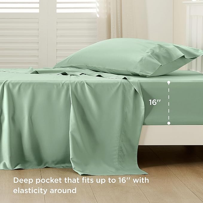 Bedsure Cooling Sheets Twin, Rayon Derived from Bamboo, Breathable & Soft Twin Sheets Set, Deep Pocket Up to 16 Inches, Hotel Luxury Silky Bedding for Hot Sleepers, Sage Green