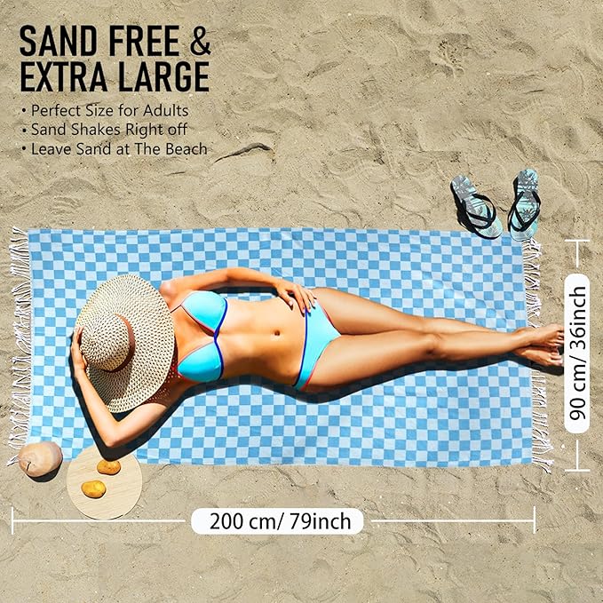 4 Pack Cotton Turkish Beach Towel Lightweight Thin Travel Vacation Essentials Oversized XL Towels Set for Pool Swim Bath Camping Cruise Accessories Must Haves Absorbent Quick Dry Sand Proof Gifts