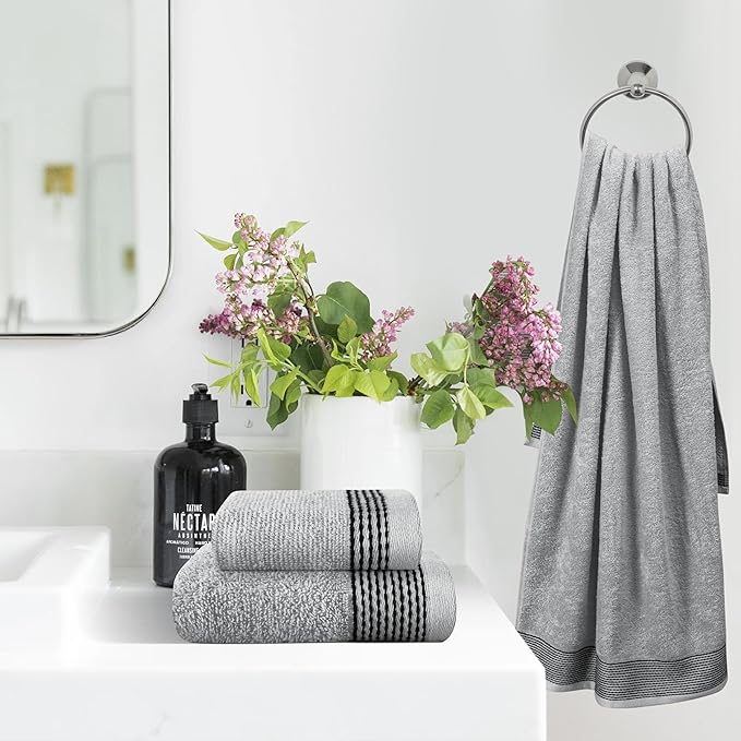 Belizzi Home Ultra Soft 3 Pack Cotton Towel Set, Contains a Bath Towel 28x55 inch, a Hand Towel 16x24 inch & a Wash Coth 12x12 inch, Ideal Everyday use, Compact & Lightweight -Light Grey