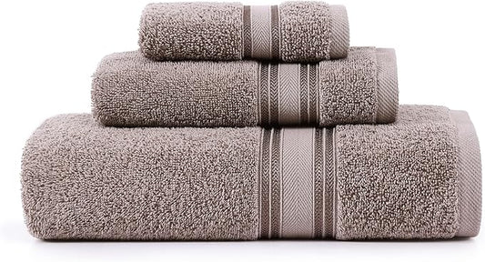 LANE LINEN Luxury Bath Towels Set - 3 Piece 100% Cotton Bathroom Towels, Quick Dry, Extra Aborbent, 1 Hand Towel, 1 Wash Cloths, 1 Bath Towel: Platinum