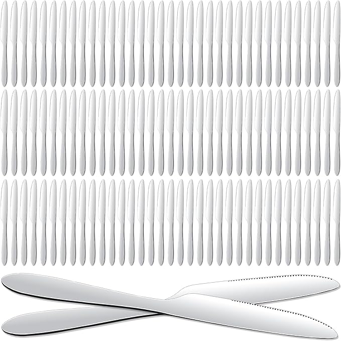 Nuenen 150 Pieces Dinner Knives Set, 8.3 Inches Durable Butter Knife Stainless Steel Serrated Table, Steak Silverware for Home, Restaurant, Kitchen, Dishwasher Safe and Mirror Polished