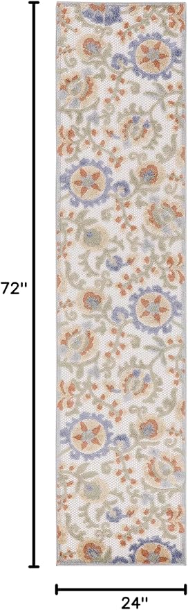 Nourison Home Aloha Ivory Blue 2' x 6' Area Rug - Easy Clean, Non Shedding, Bed Room, Living Room, Dining Room, Kitchen (6' Runner)