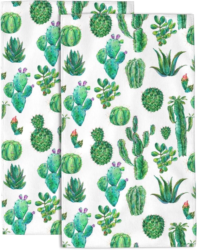 Watercolor Cactus Hand Towel for Bathroom Set of 2 Hand Bath Towels Soft Absorbent Decorative Towels for Bathroom Kitchen Yoga Home Decor 14 x 28 in