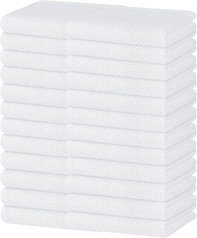 Homaxy 100% Cotton Waffle Weave Kitchen Dish Towels, Ultra Soft Absorbent Quick Drying Cleaning Towel, 13 x 28 Inches, 24-Pack, White