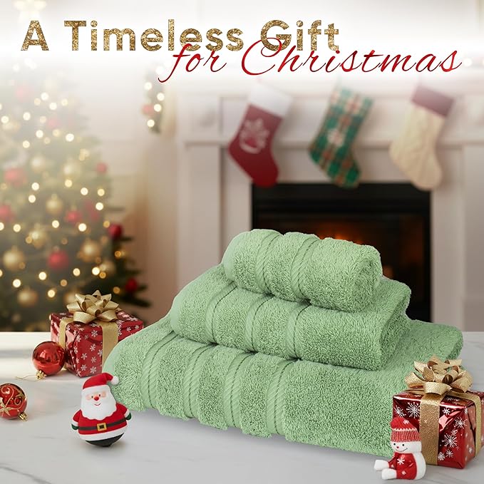 American Soft Linen Premium 3 Piece Towel Set, 1 Bath Towel 1 Hand Towel 1 Washcloth, 600 GSM 100% Cotton Turkish Towels for Bathroom, Sage Towel Set