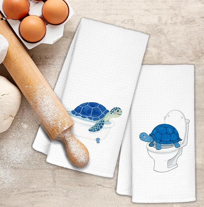 Sea Turtle Hand Towels for Bathroom Set of 2, Sea Turtle Decor, Turtles Gifts, Coastal Nautical Beach Decorative Hand Towels, 16x24 Inch