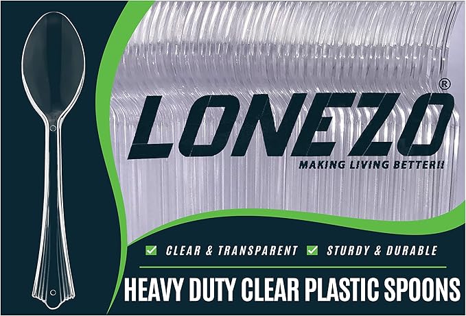 Lonezo [50 Count] Clear Plastic Spoons Clear Spoons Plastic Disposable Eco Friendly Disposable Spoons Shatter Resistant Plastic Spoons Heavy Duty Plastic Cutlery