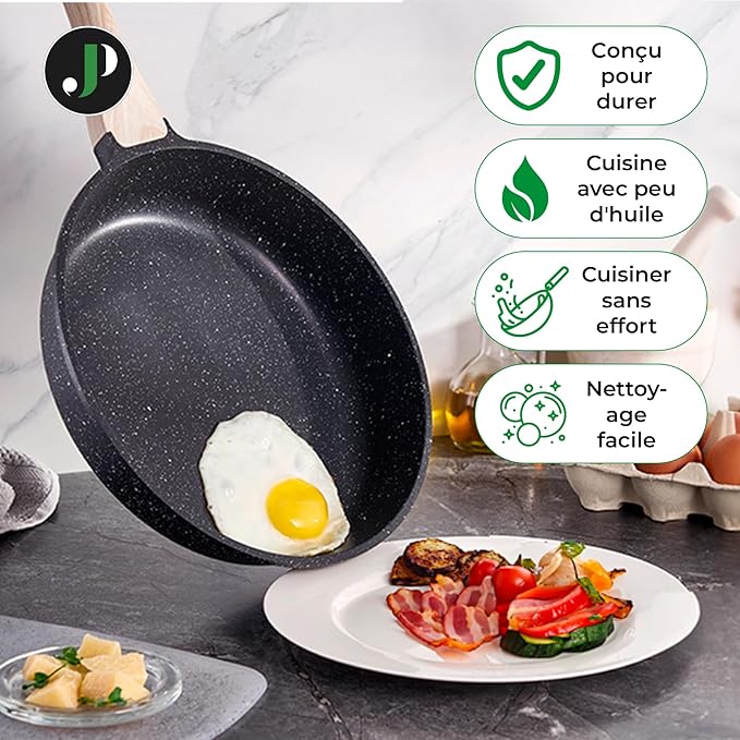 JUST PERFECTO Kitchen Pots and Pans Set with Lids Non Stick - Induction Pots Set - Pots & Pans Set without PTFE and PFOA - Cookware Pot Set Induction 21 Pcs (black)
