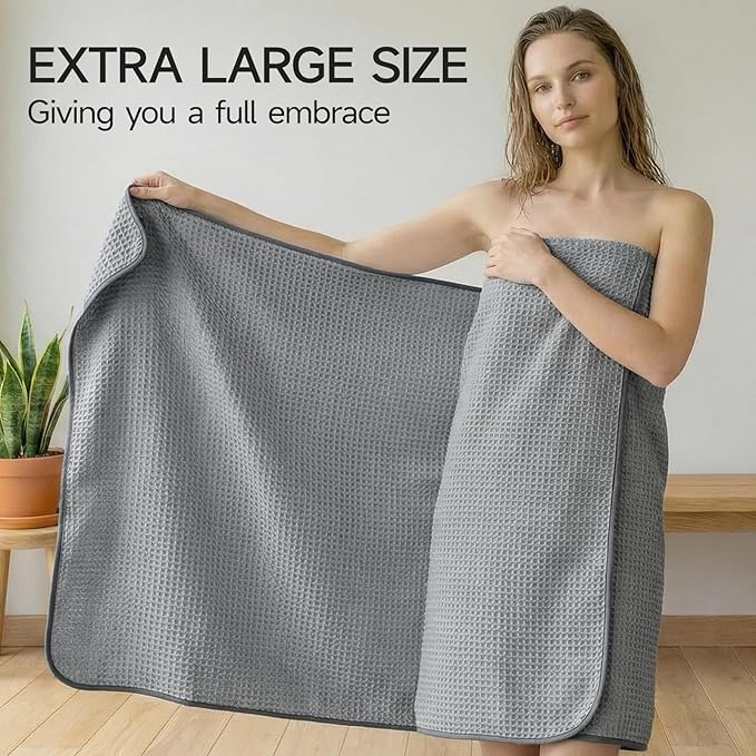 REDKISS 8 Pack Microfiber Waffle Bath Towels - Gray Waffle Towels for Bathroom, Extra Large, Highly Absorbent, Quick Dry Bath Towel Set, Lint Free Bathroom Towel for Gym, Shower, Hotel and Spa