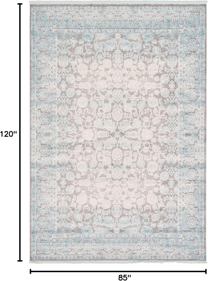 Unique Loom Traditional Classic Intricate Design Distressed Vintage Detail, Area Rug, 7' 0" x 10' 0", Blue/Gray