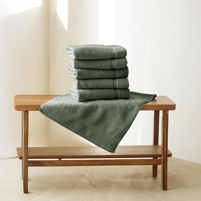 SALBAKOS 100% Turkish Cotton Hand Towel Set of 6 16x30 inch | Heirloom Quality | Hotel & Spa Collection | Ultra Soft, Super Absorbent, Long Lasting Hand Towels | Made in Turkey (Green, 6 Hand Towels)