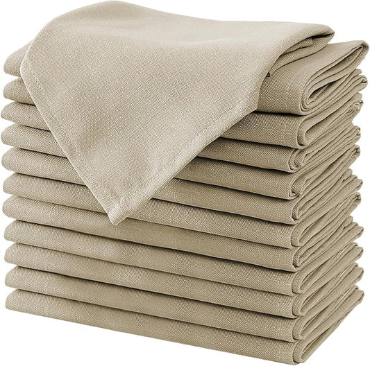 H.VERSAILTEX Cloth Napkins Set of 12 (18" X 18") Linen Textured Dinner Napkins Waterproof Extra Soft Thick Durable Reusable Napkins with Hemmed Edges for Dinners, Weddings and Everyday Use, Taupe