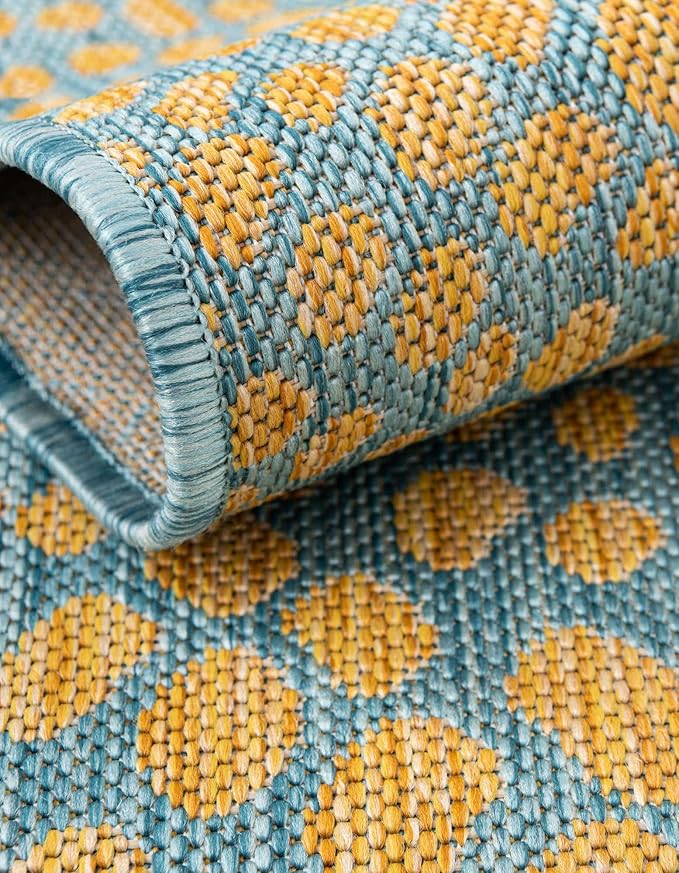 Unique Loom Jill Zarin Outdoor Collection Area Rug - Cape Town (5' 3'' x 8' Oval, Yellow and Aqua/ Light Blue)