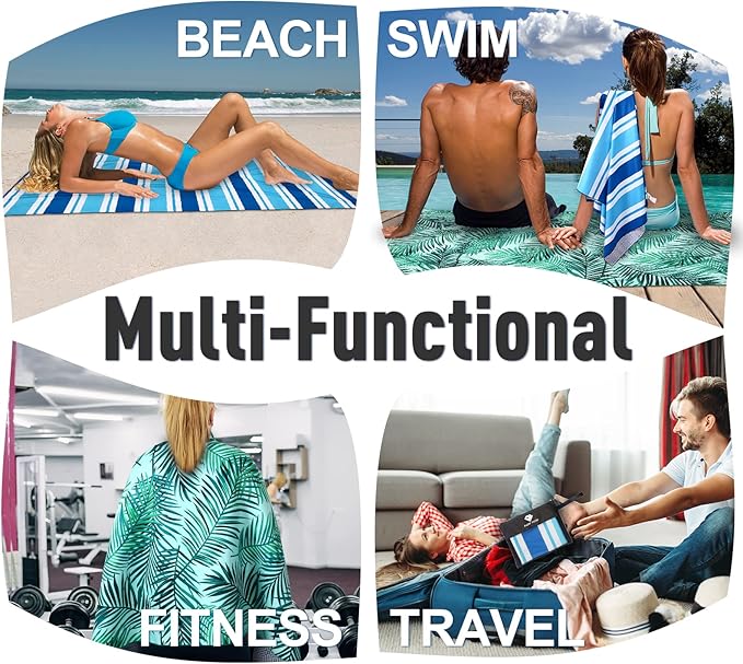 2 Pack Microfiber Beach Towel, Oversized Microfiber Pool Towel 75”x 35”, Sand-Free Beach Towel, Quick Drying Camping Towel, Super Absorbent Bath Blanket, Soft Breathable and Lightweight