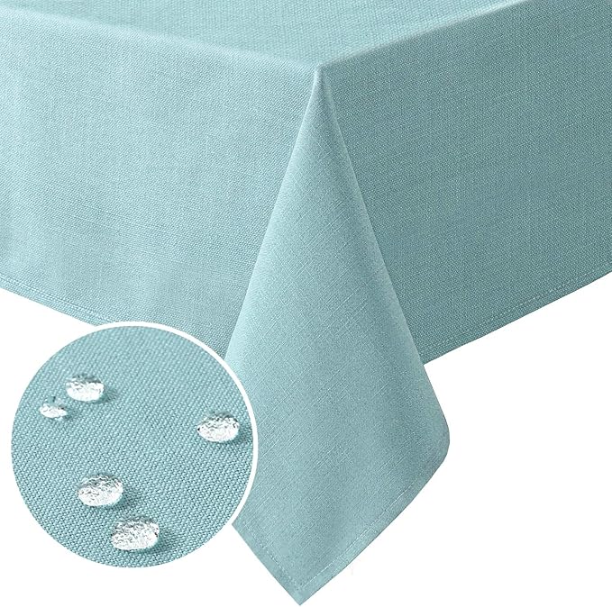 H.VERSAILTEX Linen Textured Table Cloths 54 x 54 Inch Premium Solid Tablecloth Spill-Proof Waterproof Table Cover for Dining Buffet Feature Extra Soft and Thick Fabric Wrinkle Free, Aqua