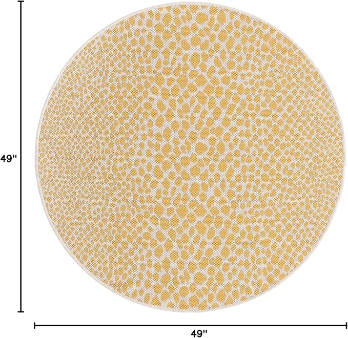 Unique Loom Outdoor Collection Area Rug - Cape Town (4' 1" Round, Yellow Ivory/ Ivory)