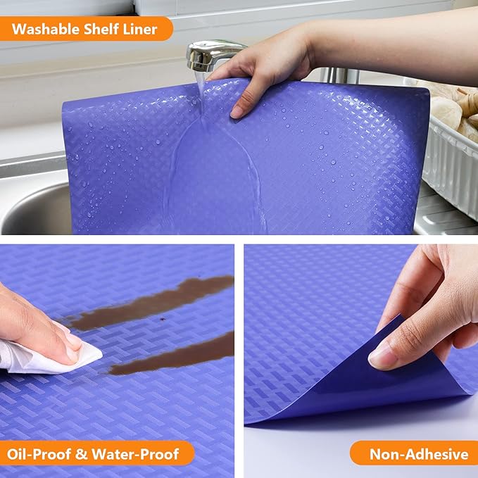 Shelf Liners for Kitchen Cabinets Refrigerator Liners Waterproof Plastic Kitchen Cupboard Liner Non Adhesive Drawer Mats EVA Material Fridge Liner for Shelves - Blue 11.8 x 118 Inches