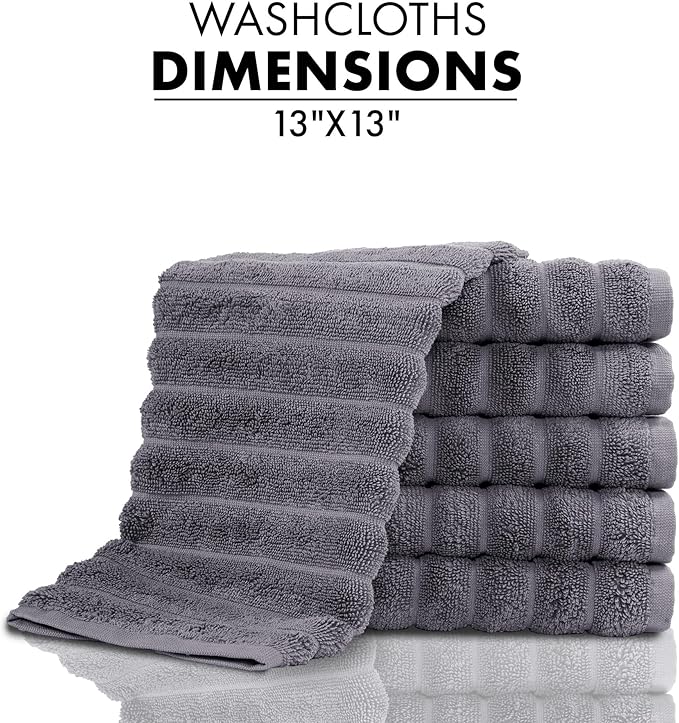 Classic Turkish Towels CTT Luxurious 100% Turkish Cotton Washcloths 6 Pack, Highly Absorbent & Quick Dry, Face Towels Wash Cloths for Hotel, Spa & Gym | 13"x13" (Grey)