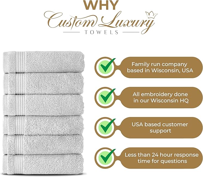 Monogrammed Hand Towels for Bathroom | Luxury Turkish Cotton | Embroidered in USA | Set of 2 | Choose Set Color and Monogram Color | A - Z | Modern Font