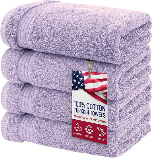 American Veteran Towel, Hand Towels for Bathroom Set of 4, 100% Cotton Turkish Hand Towel Sets, Soft Hand Face Towels, Lilac Hand Towels