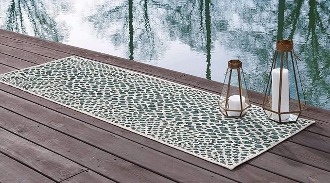 Unique Loom Outdoor Collection Area Rug - Cape Town (2' x 8' Runner, Teal/ Ivory)